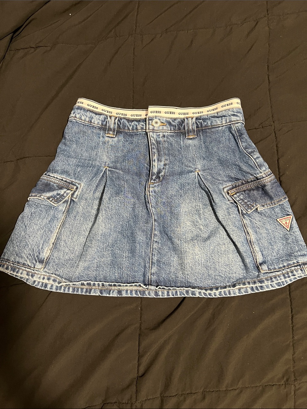 GUESS Blue Denim Cargo A-Line Mini Skirt